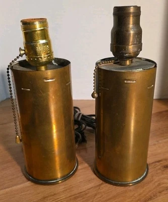 Pair Trench Art Lamp Antique Brass Artillery Shell Dated 1918 WW1 - Image 1 of 4