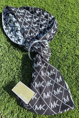 NUEVO CON ETIQUETAS Michael Kors Bufanda Mujer Negro Plata MK Monograma Reversible Bonito Regalo Foto 1 de 3