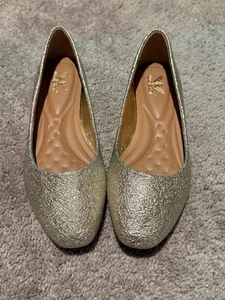 Walstar Glitter Ballet Flats Sparkly Shoes Women's Size 7.5 Gold New - Picture 1 of 8