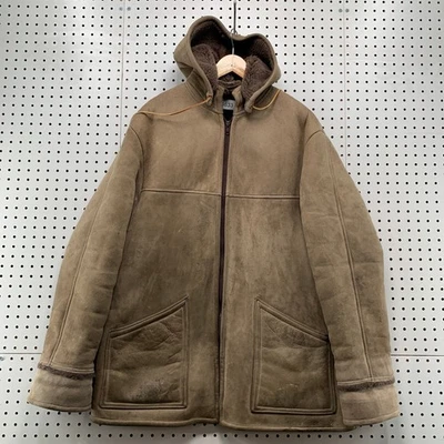 Chaqueta de bombardero Overland de piel de oveja de piel de oveja para hombre XL marrón con capucha desgastada  Foto 1 de 4