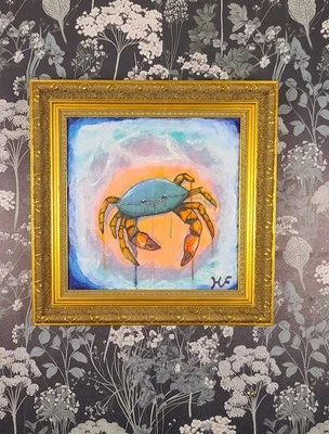 Pintura de um caranguejo | Acrílico sobre tela | Harrison Franks – 12x12 | Náutico - Imagem 1 de 4