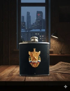 Russian FSB Federal Security Service Black Hip Flask with Badge Military Memorab - Picture 1 of 4