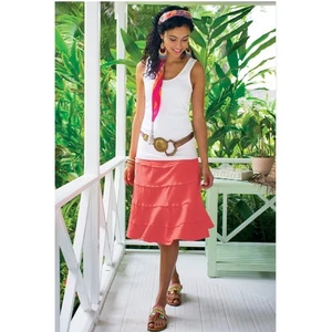 Falda Divertida de Verano Suave Surroundings Talla Mediana Coral Lino Columpio Aline Niveles Boho - Imagen 1 de 12