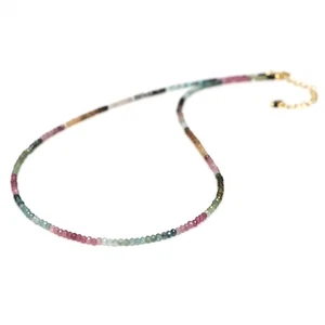 Multi Tourmaline Beaded Necklace, Gemstone Beads Necklace, Crystal Choker Nec... - Picture 1 of 7