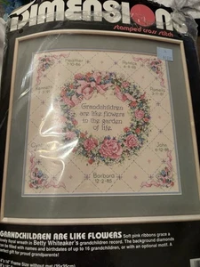 1991 Dimensions Grandchildren Are Like Flowers Cross Stitch Stamped Kit Add Name - Bild 1 von 5