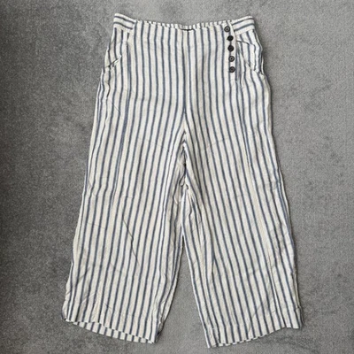 Pantalones Tahari para mujer XL azul crema rayas mezcla de lino pierna ancha recortados tiro alto Foto 1 de 4