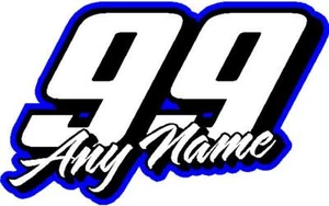 Racing name & number custom vinyl decal sticker 5"x 8" blue any number - Foto 1 di 1