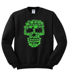 Pot Leaf Skull Marijuana 420 Unisex Crewneck Graphic Sweatshirt - Picture 1 of 16