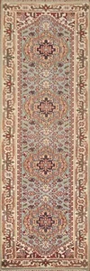 Geometric Heriz Serapi Sage Green wool Handmade Hallway Rug Runner 2' 6" x 9' 9" - Picture 1 of 12