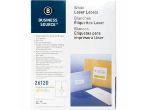 Business Source Mailing Labels Shipping Laser 3-1/2"x5" 400/PK White 26120 - Picture 1 of 4