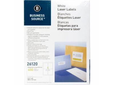 Business Source Mailing Labels Shipping Laser 3-1/2"x5" 400/PK White 26120 - Image 1 of 4