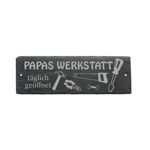 Schild aus Schiefer Papas Werkstatt Geschenk für Papa zum Vatertag Geburtstag - Bild 1 von 4
