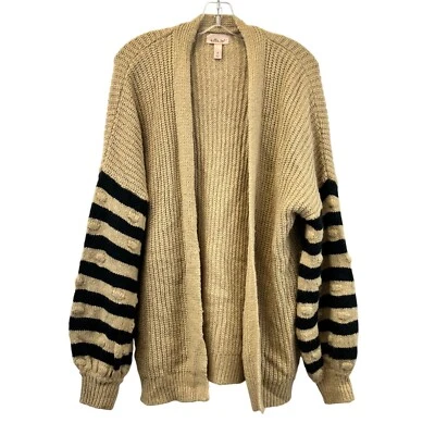 Cárdigan tejido Willow + Root para mujer frente abierto beige/negro talla pequeña Foto 1 de 4