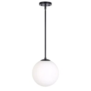 Forte Lighting Selene 1 Light 17" Mini Pendant, Black/Satin Opal - 2747-01-04 - Picture 1 of 1