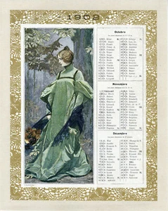 "L'AUTOMNE" Calendrier original entoilé LES MODES 1902 par Octave GUILLONNET  - Imagen 1 de 1