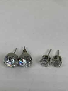 Lot of 2 Pairs of Vintage Silver Tone Earrings Big Clear Stones Women's Jewelry - Picture 1 of 12