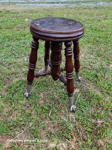 Antique Kids Child WOOD PIANO ORGAN STOOL Glass Claw Ball Feet Children Rare - Picture 1 of 6