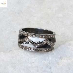 Ring Pave Diamant Emaille 925 massiv Silber Zick Zack Ring Unisex Schmuck Geschenke - Bild 1 von 5