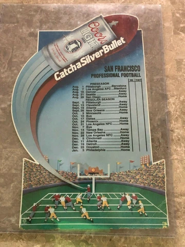 Vintage 1993 SF 49ers NFL Coors Light Silver Bullet Schedule Cardboard - 22 x 14 Cover