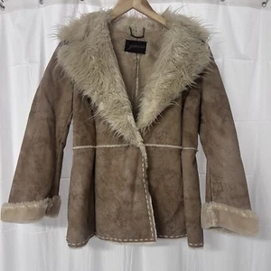 VTG Guess Penny Coat Suede Coat Faux Collar BOHO Women’s MED Tan/Brown Long - Picture 1 of 10