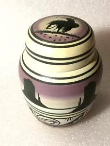 Navajo Native American Landscape Jar w/Lid Signed & Hand Painted 6" Tall - Picture 1 of 8