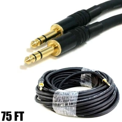 75FT 6.35mm 1/4" TRS Male to Male Stereo Audio Cable Copper 16AWG Gold Plated - Image 1 of 3