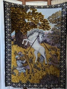 A.T.C. Gnomes Capturing The Unicorn Tapestry 54x39" Elves MCM 100% Cotton Turkey - Picture 1 of 10