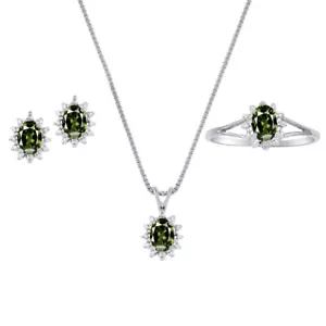 Rylos 925 Silver Jewelry Set Garnet & Diamond 6X4MM Gem January Birthstone - Picture 1 of 4