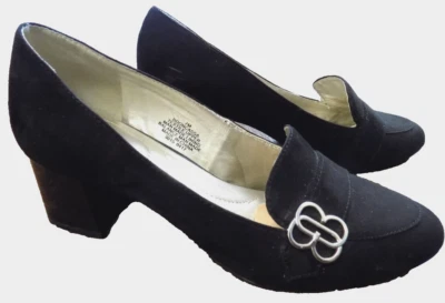 Bandolino Retro Logo Mocasines Imitación Gamuza Negro Bdoncassa 2" Charol Tacones Bombas 7 Foto 1 de 4