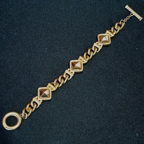 Bracciale vintage raro GIVENCHY ~ maglia catena tono golf piramide ~ 8" 18mm firmato