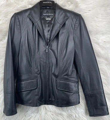 Chaqueta Pamela McCoy Negra Cuero Genuino Manga Cremallera - Mujer’s Talla XS Foto 1 de 4
