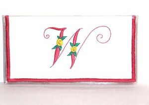 Yellow Rose & Pink Initial W on White Cotton & Vinyl Checkbook Cover Handmade