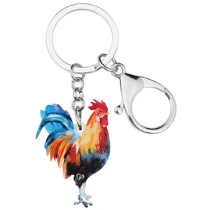 Acrylic Rooster Chicken Keychains Car Key Ring Gifts Farm Animals Charms Jewelry - Picture 1 of 5