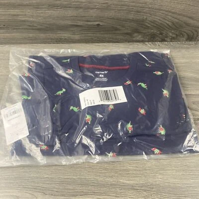 Carter's Dinosaurs Christmas Long Sleeve Shirt Boys Size 4t New With Tags Sealed - Image 1 of 4