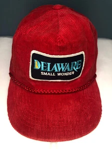 Delaware Small Wonder Patch Red Corduroy Hat Vintage 1980s Adustable KC Brand - Picture 1 of 14