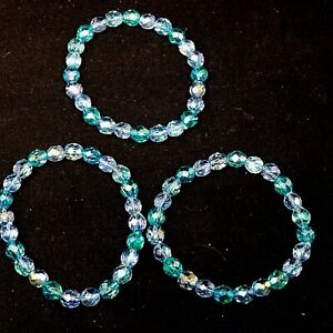 Set of 3 crystal bracelets blue faux costume jewelry beaded round crystals  