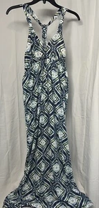 Pink Rose Dress Maxi Women’s Size Medium Blue Geometric Print - Picture 1 of 4