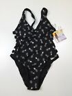 COCO RAVE Women's V-Neck One Piece Strappy Sides Swimsuit Pineapple Black Size M