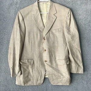 Canali Blazer Mens 42R Beige Plaid Silk Wool 3-Button Sport Coat Jacket Italy - Picture 1 of 18