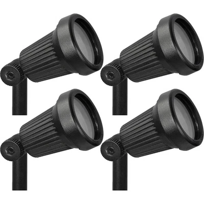 Sterno Home Ribbed 20W Cast Aluminum Halogen Outdoor Spotlight, Black (4 Pack) - Image 1 of 4
