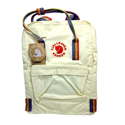Zaino Fjällräven Kånken Rainbow edizione Arctic Fox crema cinghie arcobaleno nuovo con etichette - Immagine 1 di 2