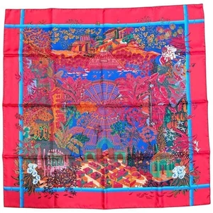 Hermes Carré 90 JARDINS D'HIVER Seidentuch rot mit Etikett ohne Karton gebraucht top. - Bild 1 von 11