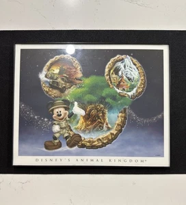 Disney World Photo Animal Kingdom Mickey Mouse Safari Glass Framed Rare Vintage - Picture 1 of 2