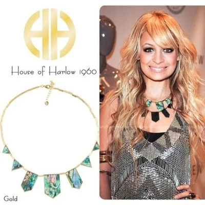 Collar de abulón House of Harlow Stations dorado geométrico Nicole Richie Foto 1 de 4