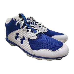 Under Armour Team Yard Mid TPU Baseball Cleats Blue White Sz 12 Molded MCS - Picture 1 of 9