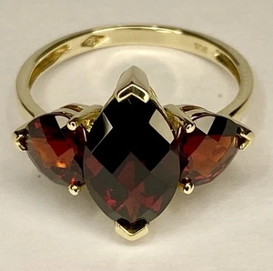 Anillo de cóctel vintage de oro amarillo de 10 quilates marquesa y granate rojo talla 7 - Imagen 1 de 24