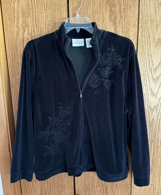 ALFRED DUNNER - Black Velour w/Beading - Full Zip LS Jacket - Misses Size 14 - Image 1 of 4