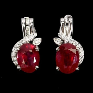 Mother Day 925 Silver Earrings Oval Ruby 8x6mm Natural Gemstone Jewelry - Picture 1 of 14
