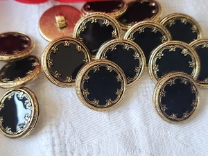 Lot 14 Elegant Buttons Vintage Golden Black Acrylic Shank 0 11/16in Ref 5832 - Picture 1 of 3