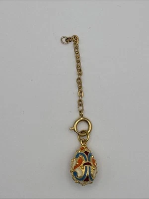 Joan Rivers Faberge Egg Gold Tone Blue Orange Red White Enamel Charm w/Extender - Image 1 of 4